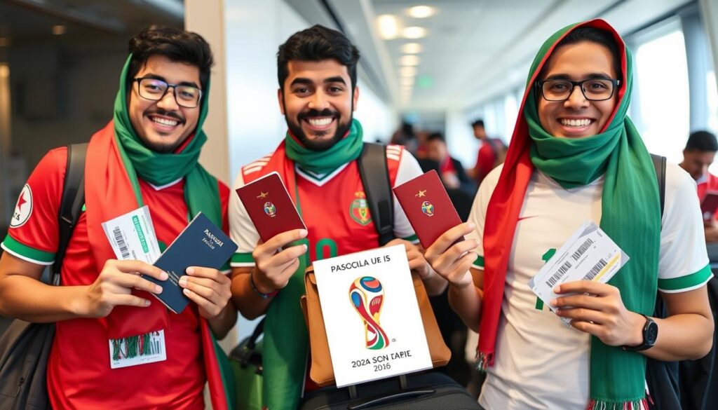 مشجعون مغاربة يستعدون للسفر إلى كأس العالم 2026 مع حقائبهم وتذاكرهم مشجعون مغاربة يستعدون للسفر إلى كأس العالم 2026 مع حقائبهم وتذاكرهم