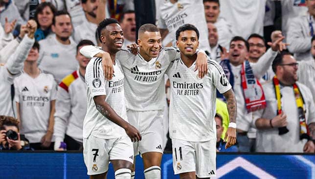 ثلاثي هجوم ريال مدريد كيليان مبابي فينيسيوس ورودريغو (غيتي)