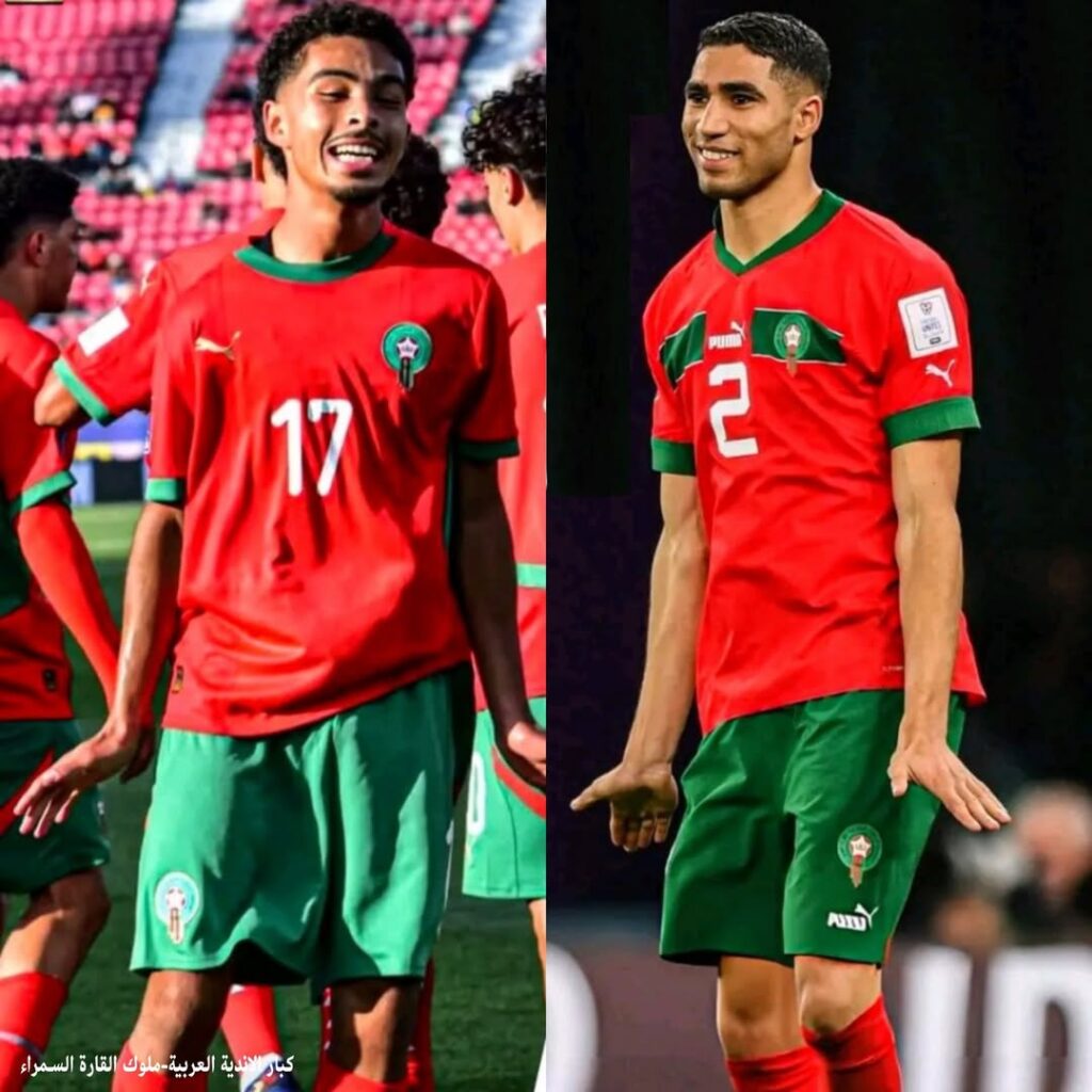 ياسين جسيم يساند أشرف حكيمي برقصته المميزة أثناء مواجهة إسبانيا.
