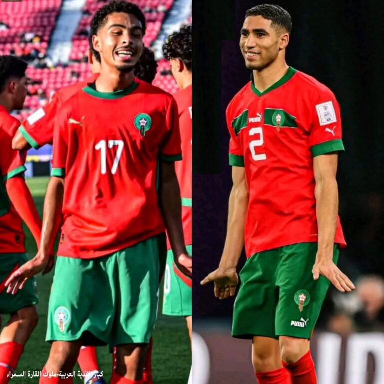 ياسين جسيم يساند أشرف حكيمي برقصته المميزة أثناء مواجهة إسبانيا.
