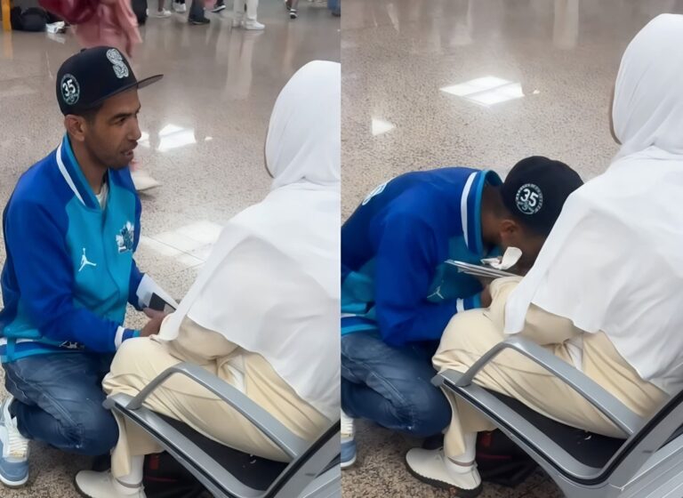 أب لامين يثير الجدل بعد ظهوره في فيديو انتشر بسرعة، وهو جالس على ركبتيه في الملعب.
