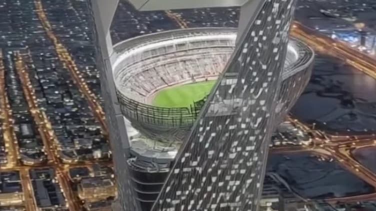 Oui, l'Arabie saoudite rêve d'un stade aérien à 350m de haut mais la folle vidéo virale du futur Neom Stadium a tout d'un fake