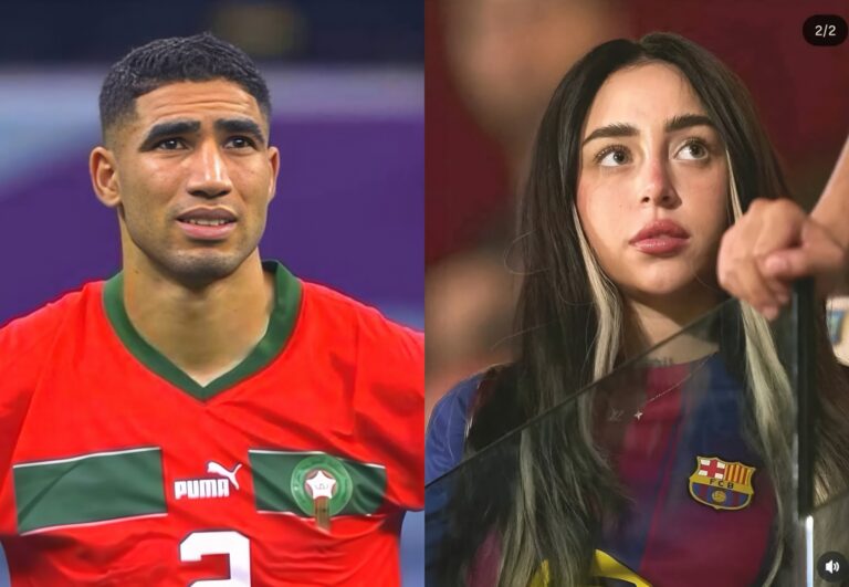 نيكي نيكول تتابع حكيمي، لكنه يحظرها للتركيز على كرة القدم.