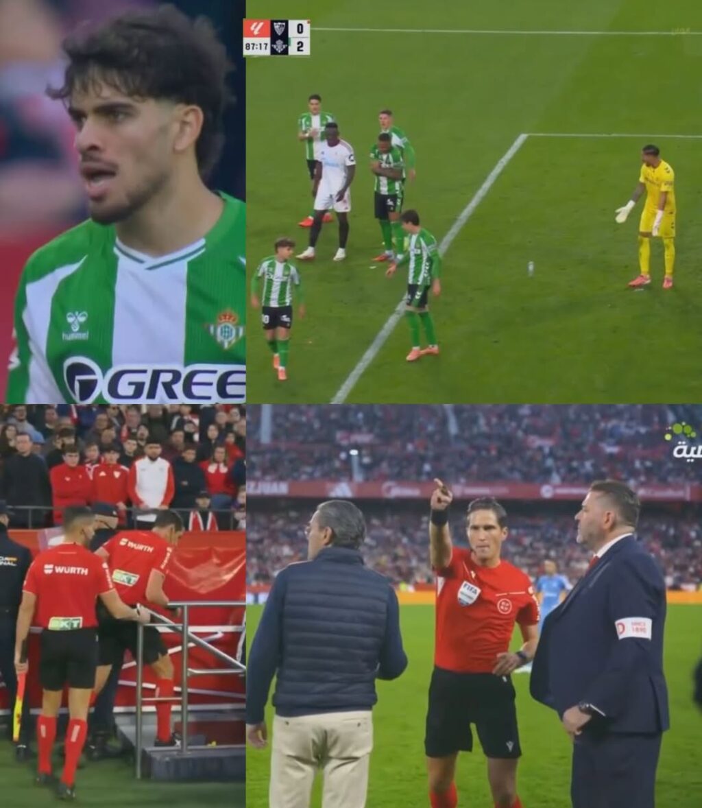 الدقيقة 88: جماهير إشبيلية تقذف زجاجات المياه نحو لاعبي ريال بيتيس خلال ديربي مثير.