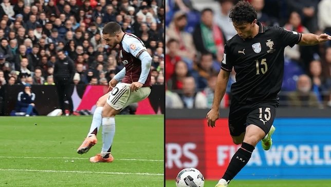 لاعب أستون فيلا إميليانو بوينديا ولاعب خط الوسط البرتغالي جواو نيفيس يسجلان من الركلات الحرة (غيتي)