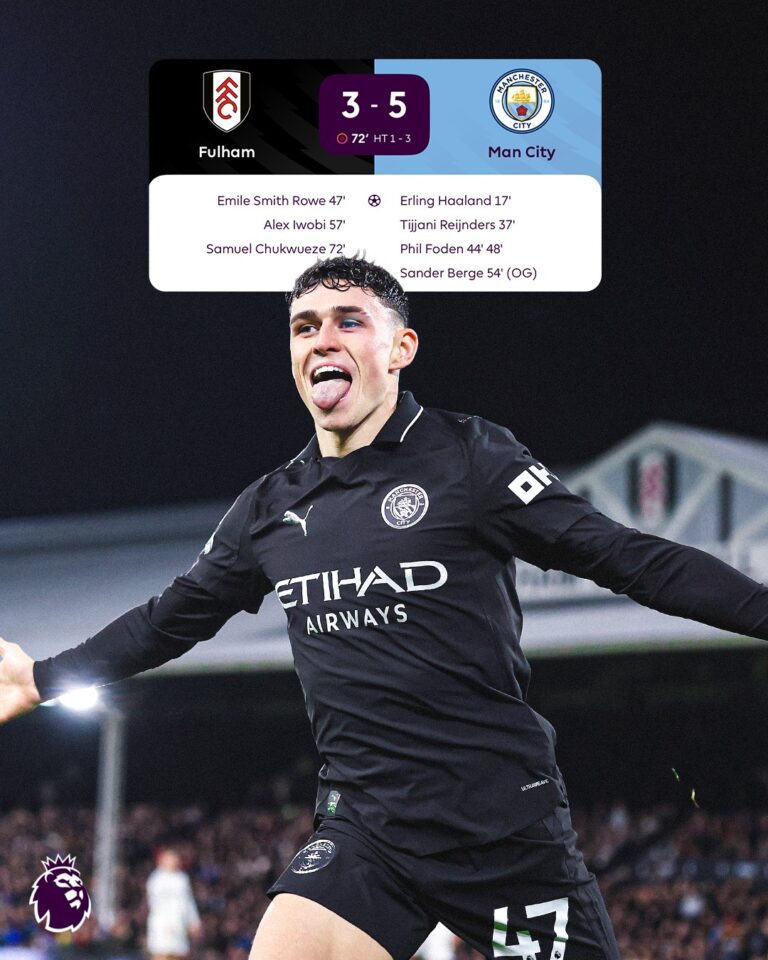 أمطار الأهداف في مباراة فولهام ومانشستر سيتي، حيث اشتعلت الأجواء بالنديّة والإثارة!