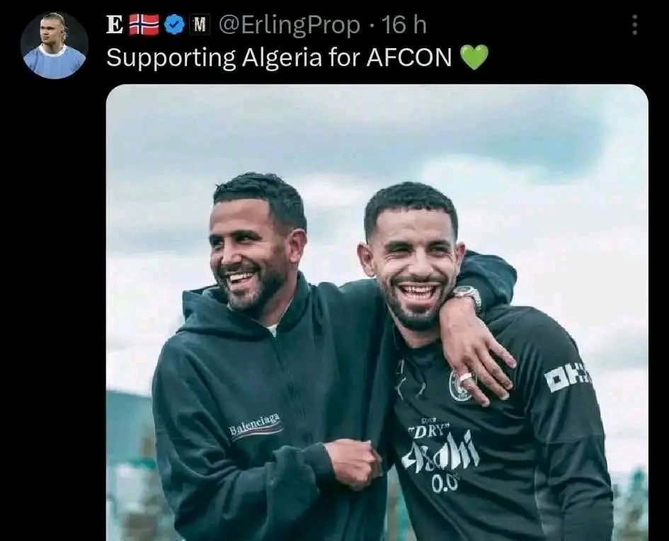 هالاند، نجم مانشستر سيتي، يساند أصدقائه الجزائريين: الجزائر تتصدر بقوة.