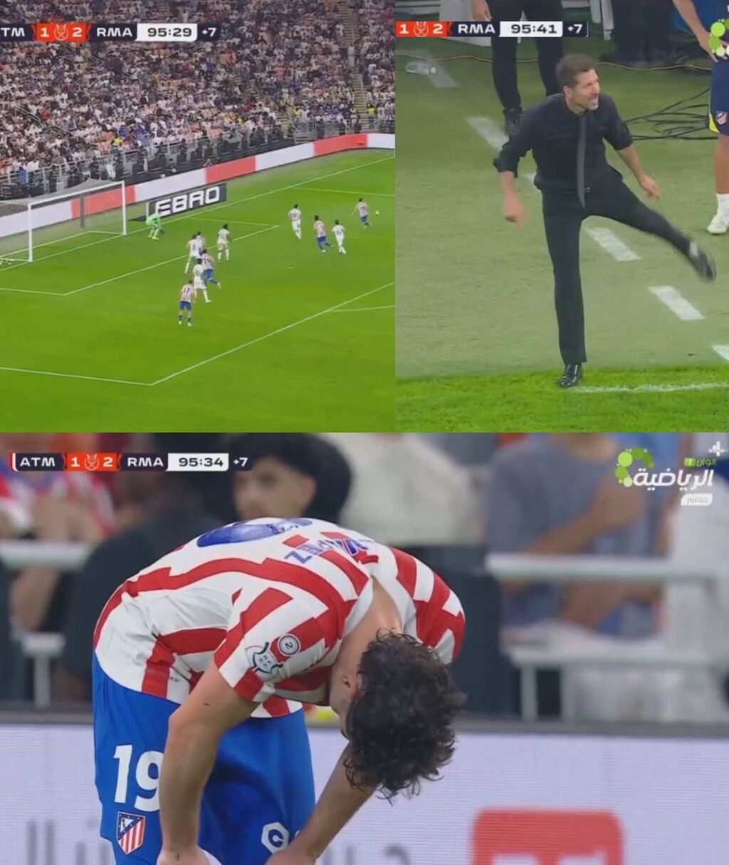 الدقيقة 96: ريال مدريد يتقدم بهدفين مقابل هدف أمام أتلتيكو مدريد، تبقى 60 ثانية على انتهاء المباراة.