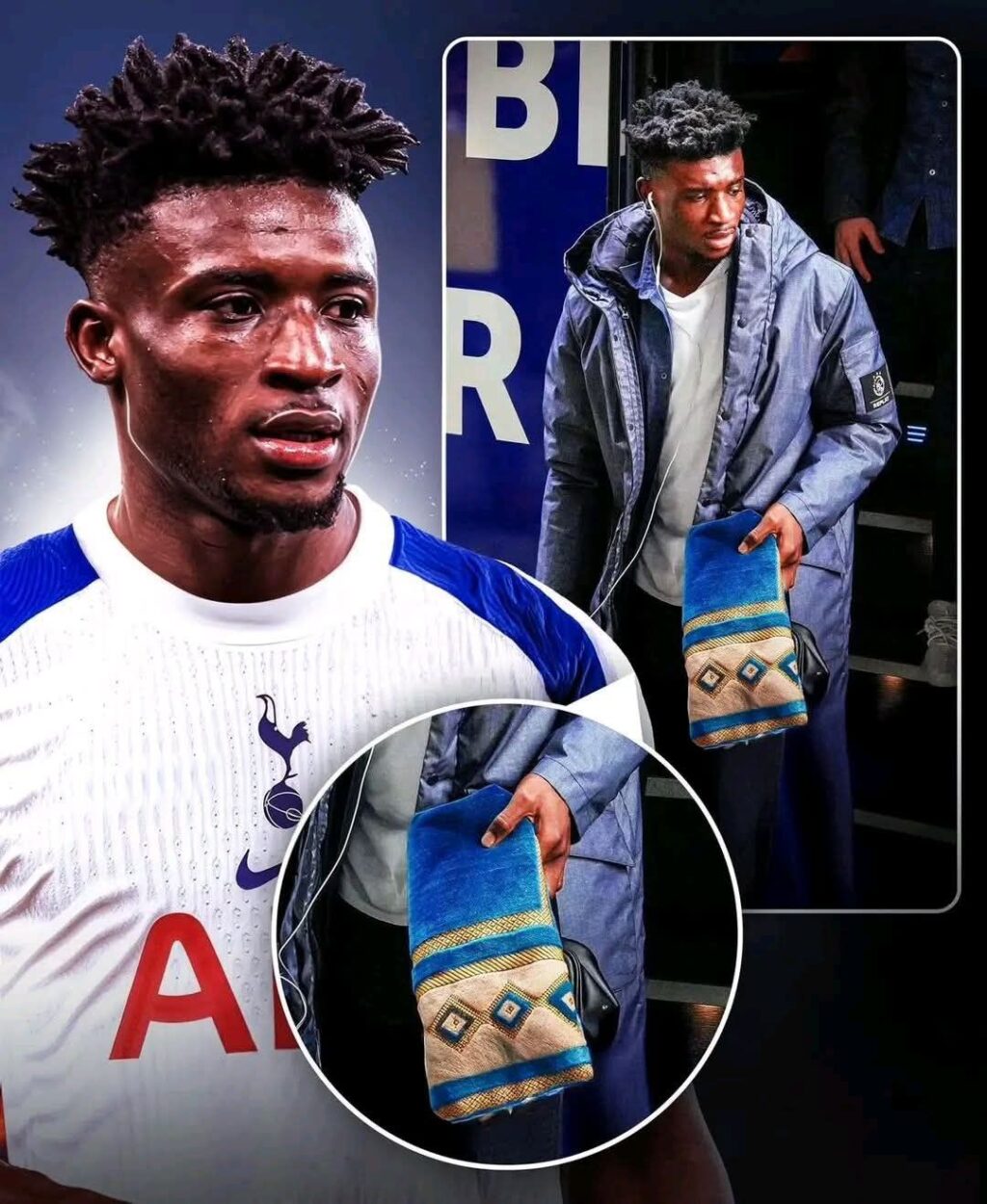 النجم الغاني محمد قدوس يحمل سجادة الصلاة خلال رحلته مع الفريق.