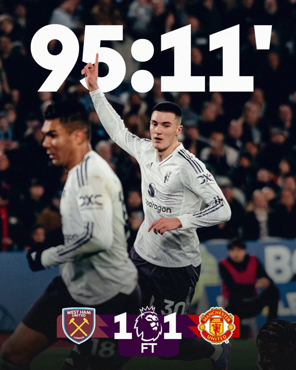 تألق بنجامين سيسكو في الدقائق الأخيرة ليقود مانشستر يونايتد لتحقيق تعادل ثمين على أرض وست هام يونايتد.